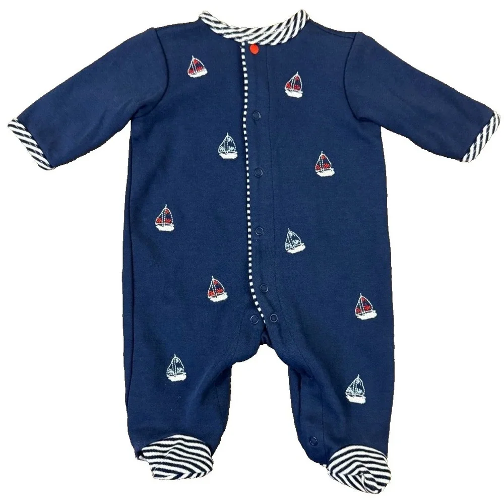 Little Me Newborn Baby Boy Sleeper Reborn Doll Sailboat‎ Embroidered Nautical